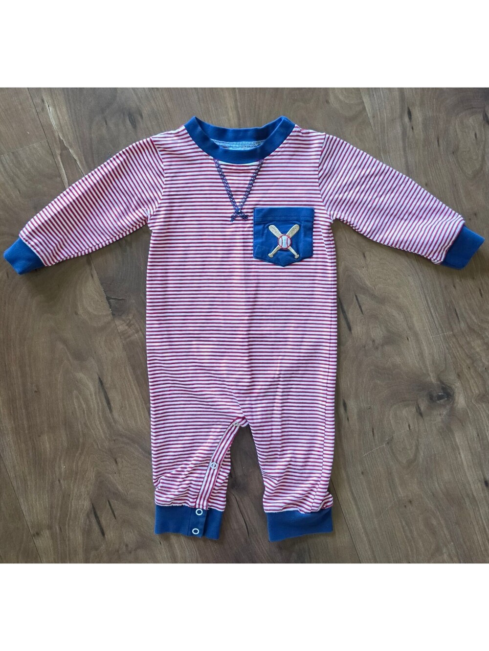 Busy Bee Smocks Baby Boys Baseball Stripe Knit Romper One-Piece 12M, 385